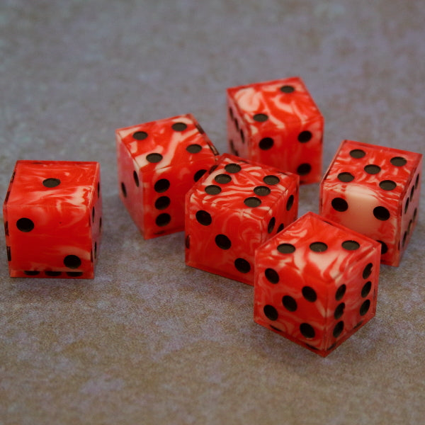 pepperminty, meaty set of 6 D6 dice inked in matte black.